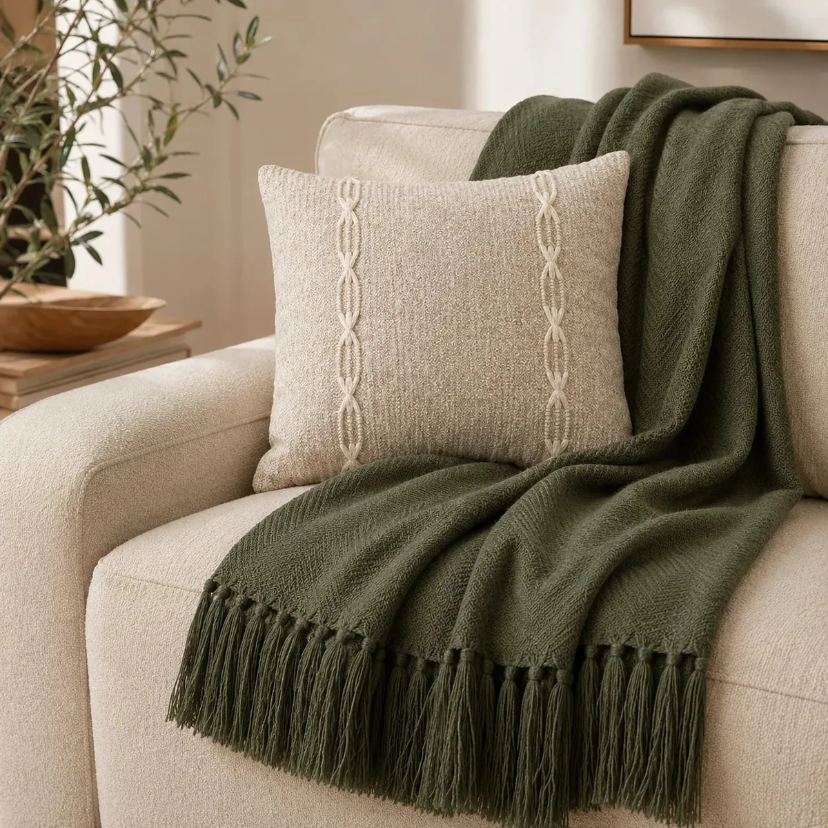 Kit Manta para Sofá e Capa de Almofada Verde Elos